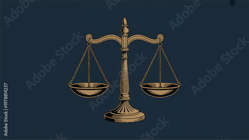 Golden scales of justice on a navy blue background