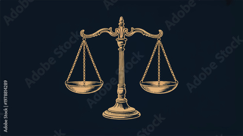 Golden scales of justice symbol on dark background