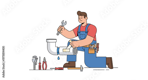 A plumber repairs a leaky pipe with tools, demonstrating professional plumbing services and home maintenance