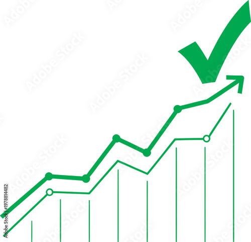 Positive growth trend with an upward checkmark symbolizing success and progress Vector