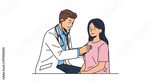 Caring male doctor using a stethoscope to conduct a thorough medical check-up on a female patient during a routine healthcare consultation, emphasizing health and wellness
