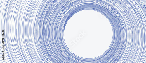 Blue abstract circular lines forming a vortex on light background. Minimalist vector illustration of digital data flow and cosmic energy rotation.