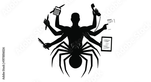 busy multitasking person with many arms working
