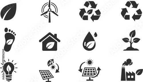 Environmental and sustainable energy ecology icons with earth friendly environmentally friendly environment renewable