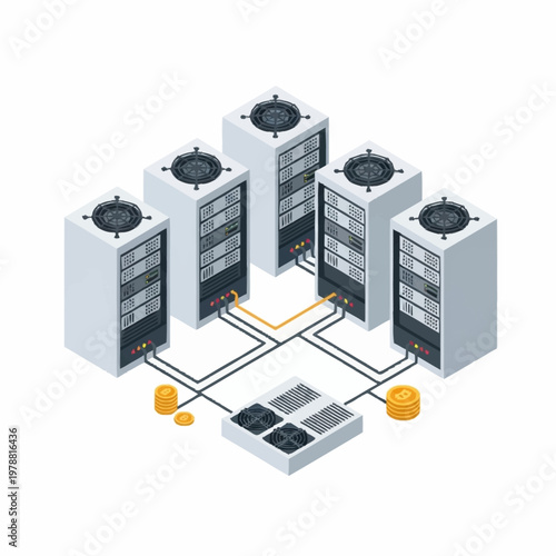 Server Rack Units Connected Network Technology.