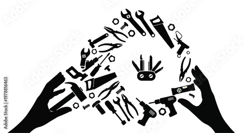 Hands holding various beauty and hairdressing tools