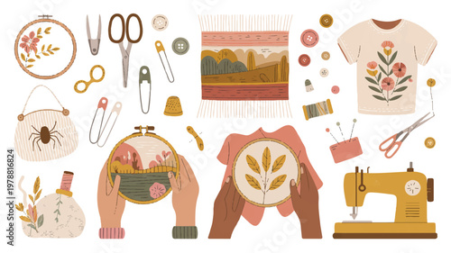 sewing and embroidery tools and accessories for crafting and fashion design