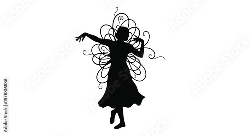 silhouette of woman with swirling lines, dance illustration