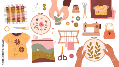 sewing and embroidery tools and accessories for crafting and fashion design