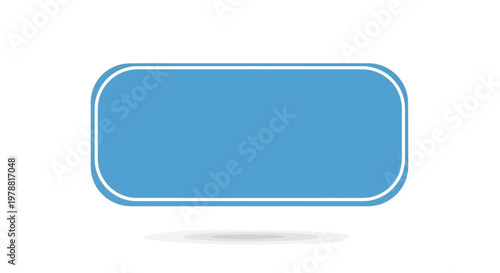 Blue Rounded Rectangle Button with White Outline, Isolated on White Background