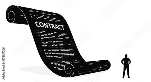 giant contract scroll with person standing next to it
