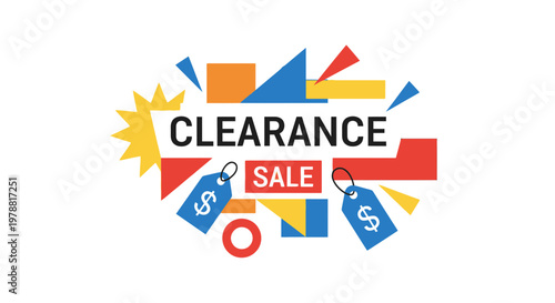 Clearance Sale with Price Tags and Geometric Shapes, Retail Promotion