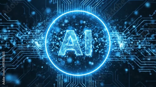 Futuristic AI Circuit Board Animation with Glowing AI Text