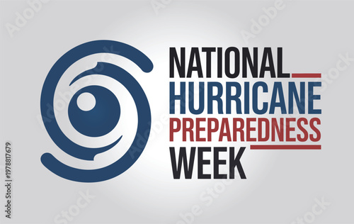 National Hurricane Preparedness Week Official Logo with Blue Swirl Weather Icon Representing the Eye of the Storm on Grey