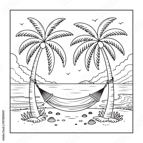 Summer coloring pages for kids,teens and adults.line art illustration.