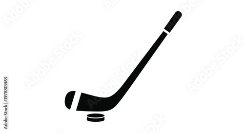 A simple black and white graphic depicts a hockey stick and puck representing the sport