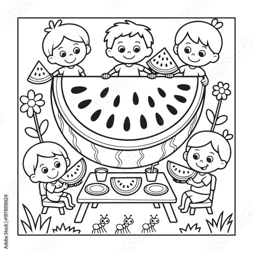Summer coloring pages for kids,teens and adults.line art illustration.