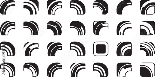 wifi, signal, icon set, 25 black and white symbols, curved arrows, wireless communication elements, vector graphics