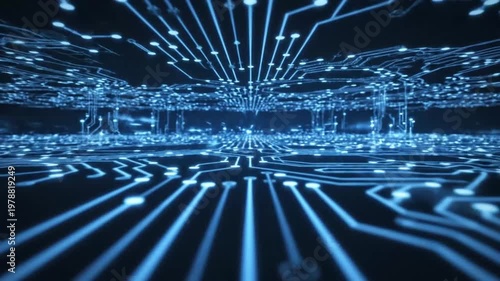 Futuristic Circuit Board Animation: Digital Data Flowing.
