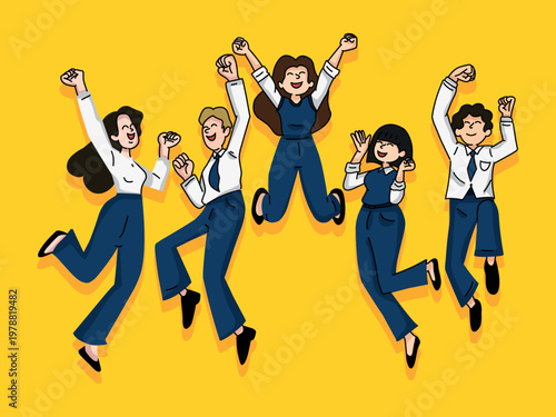 Happy Students Jumping Celebrating Success Illustration
