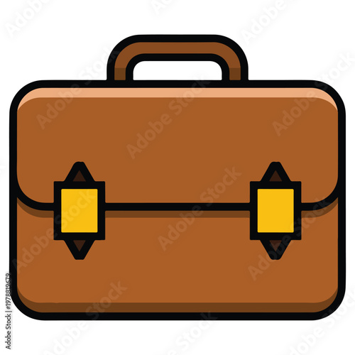 Modern leather briefcase vector icon illustration with a handle and lock symbol for business travel or professional portfolio baggage isolated on white