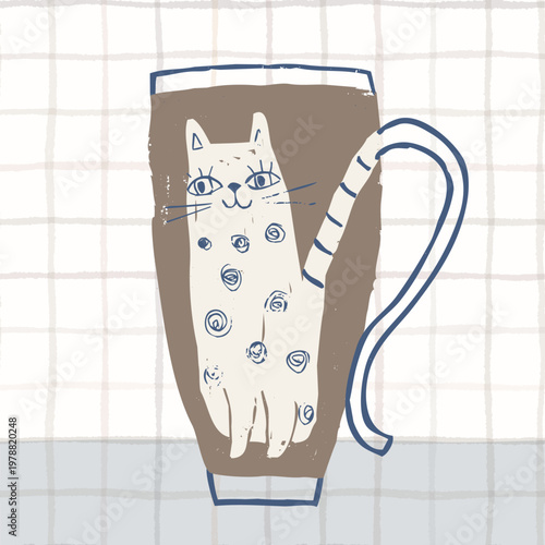 Vector coffee cup with artistic cat illustration for cafe and bakery product, marketing and branding designs, coffee packaging