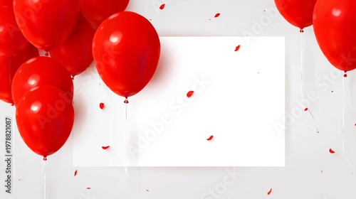 Red Balloons Surround an Empty White Space Suitable for a Celebration or Anno...
