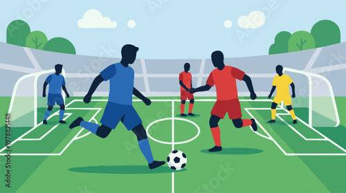Photos Football Players Competing in a Stadium Match - Flat Design Vector