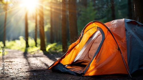Camping in the Forest With a Tent Under the Sun During Daylight Hours