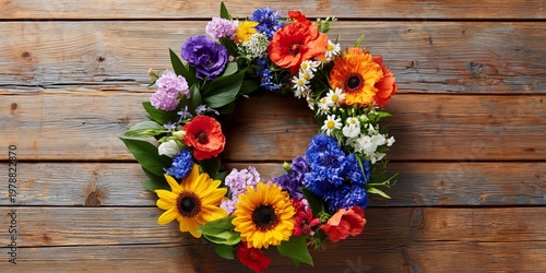 Colorful Flower Crown Made With Various Blooms on Wooden Table During Daylight