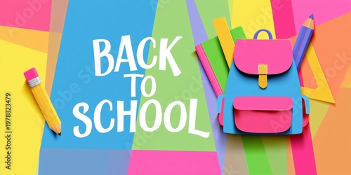 Back to School Activities With Colorful School Supplies on a Bright Backgroun...