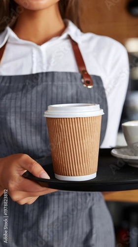 Barista Serving Coffee at a Busy Cafe During the Morning Hours