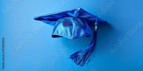Graduation Cap in Blue Color Against a Simple Backdrop Showing Symbol of Achi...