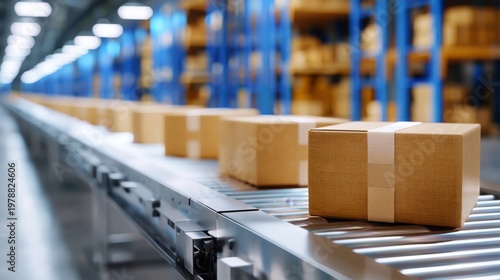 Boxes Move on a Conveyor Belt in a Warehouse During the Daytime