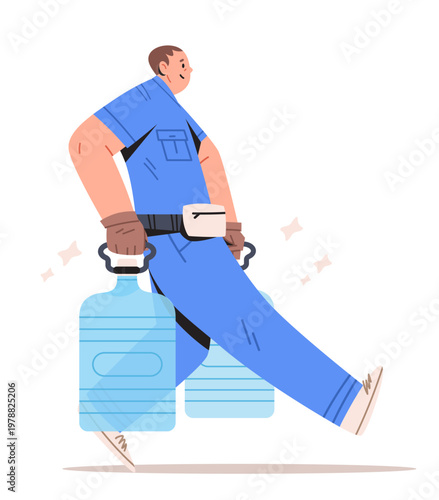 Efficient office water delivery strong courier man with Two bid bottles