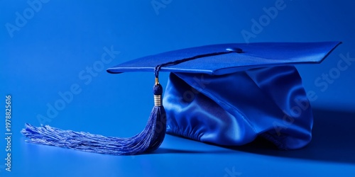Graduation Cap on Blue Background Showcasing Celebration of Academic Achievem...
