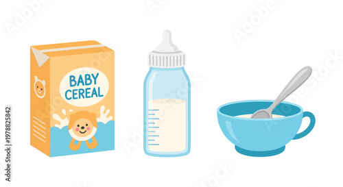 Baby food and feeding essentials.