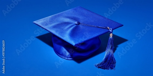 Graduation Cap on Blue Background Representing Academic Achievement and Celeb...