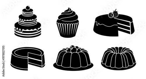 Cake Types Vector Icons – Layered, Cupcake, Cheesecake & Mousse