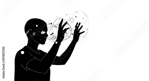 Human AI Integration Vector Icons – Wearable and AR Interaction