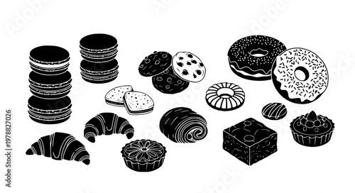 Sweet Treats Vector Icons – Macarons, Cookies, Donuts & Brownies