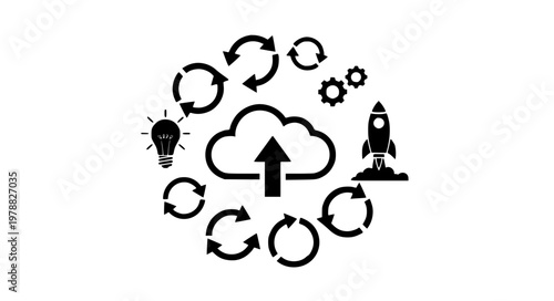 Digital Transformation Vector Icons – Cloud Data Sync Innovation