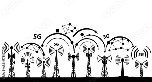 5G Connectivity Vector Icons – Signal Towers and Speed Network