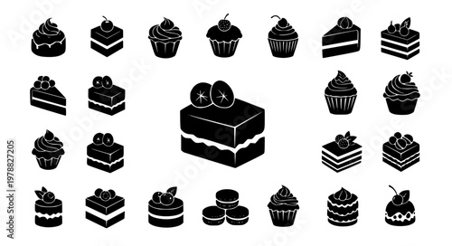 Mini Dessert Vector Icons – Patterned Cakes, Cupcakes & Cookies