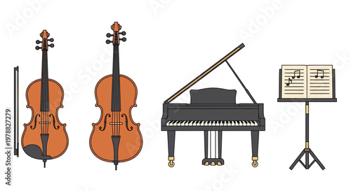 Musical instruments for symphony orchestra performance.