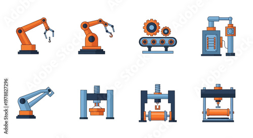 Industrial robotic machines and equipment.