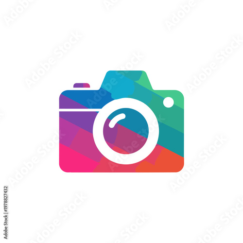 Colorful Modern Camera Icon With Lens.