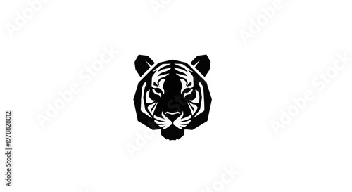 Black and White Stylized Tiger Head Emblem.