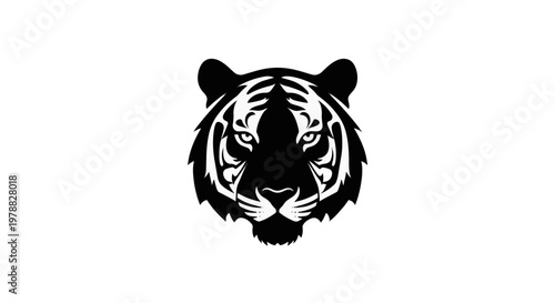 Stylized Black Tiger Head Illustration Facing Forward.