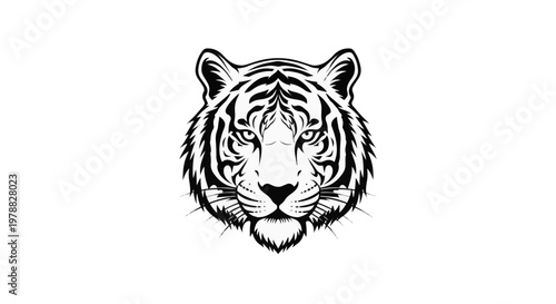 Detailed Black And White Tiger Head Illustration.